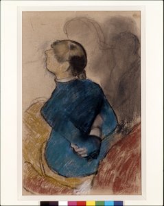 Ung kvinne i blått (pastell over kull på brunpapir) av Edgar Degas