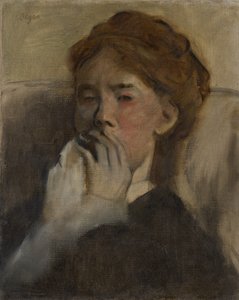 Ung kvinne med hånden over munnen, ca. 1875. av Edgar Degas