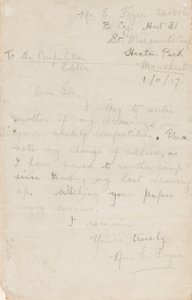 Brev til en aviskonkurranseredaktør, 1. november 1917 av Edgar Fryer
