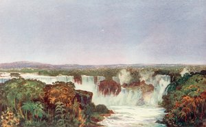 Delvis utsikt over fossen i Iguassu, krysset mellom Brasil, Paraguay og Argentina, nærmet fra nord av Brazil Railway Company
