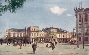 Endepunktet til sentralbanen, Rio de Janeiro (farge litho)