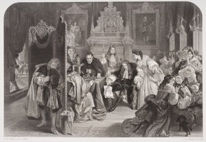 James II (1633-1701) mottar nyheter om landingen av prinsen av Orange, gravert av FA Heath av Edgar Melville Ward