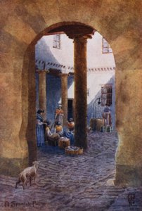 Nord-Spania: En spansk uteplass (farge litho)