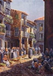 Nord-Spania: Bejar, et hjørne på markedsplassen (farge litho) av Edgar T. A. Wigram