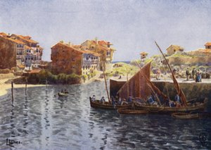 Nord-Spania: Llanes, The Harbor (farge litho)
