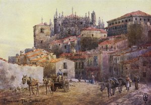 Nord-Spania: Plasencia, bymurene og katedralen (farge litho) av Edgar T. A. Wigram