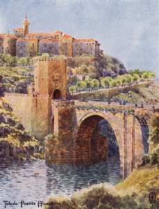 Nord-Spania: Toledo, Alcantara-broen (litho-farge)