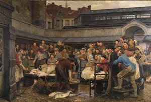 Det gamle fiskemarkedet i Antwerpen i 1882 (olje på lerret) av Edgard Farasyn