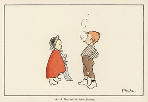 En mann og hans lillebror (farge litho) av Edith Farmiloe