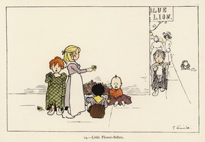 Little Flower-Sellers (farge litho) av Edith Farmiloe