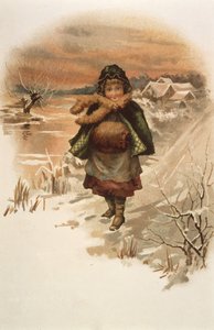 Jente på en snødekt vei, illustrasjon fra Where Lilies Live, 1889 av Edith S. Berkeley