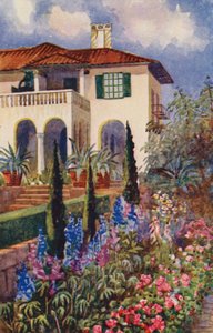 Et hjørne av hagen i Villa Arcadia, Johannesburg (farge litho) av Edith Struben