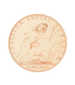 Hercules bevæpnet med en kølle i ferd med å krysse Alpene, 1744