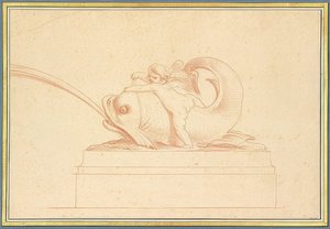 Vannsprutende delfin til venstre med en amor. 1737 av Edmé Bouchardon