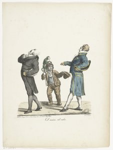 Mannen og hans tjener går hovmodig forbi en tiggergutt Tel maître, tel valet (tittel på objekt)