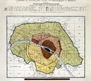 Detalj av Atlas du Plan General de la Ville de Paris, som viser de forskjellige tilleggene gjennom historien til byen av Edme Verniquet