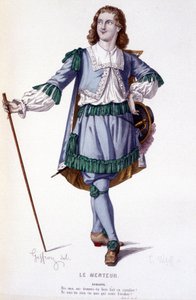 Karakteren Dorante i komedien Le Menteur - Full Theatre: (Samling av skuespill av Corneille) tegning av Geffroy, gravering av L. Wolff - red. Laplace, Sanchez og Co., Paris 1884