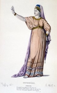 Karakteren til Sophonisbe i tragedien Sophonisbe - Full Theatre: (Samling av skuespill av Corneille) tegning av Geffroy, gravering av L. Wolff - red. Laplace, Sanchez et Cie, Paris 1884 av Edmond Aime Florentin Geffroy