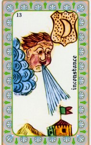 tarot av magus Belline tegnet av Edmond Billaudot c. 1845 og gitt til klarsynte Belline for nyutgivelse: kort av ustadigheten: vinden blåser av Edmond Billaudot