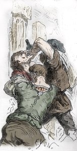 Svartedauden: slakting av jøder, 1348, illustrasjon fra "Histoire-populaire-de-France" av Charles Lahure, 1866 av Edmond Charles Yon