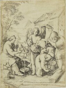 Fotoreproductie van de gravure The chips-dør Hieronymus Wierix Chips (tittel på objekt) av Edmond Fierlants