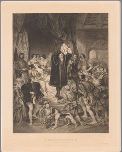 Kong Antoine de Bourbon viser sin nyfødte sønn Henry IV La Naissance de Henri IV (tittel på objekt) av Edmond Joseph Ramus