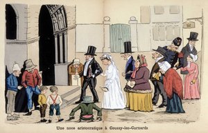 Tegneserie om det franske samfunnet av Lavrate: et aristokratisk bryllup i Coussy les Cornards. 1880
