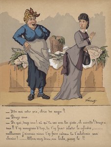 Samtale ved en fiskebod (farge litho)