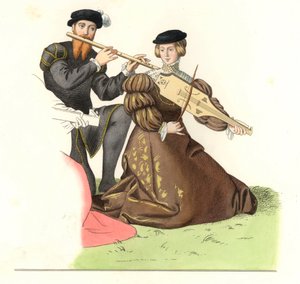 Herre og dame, et par engelske musikere av Edmond Lechevallier Chevignard