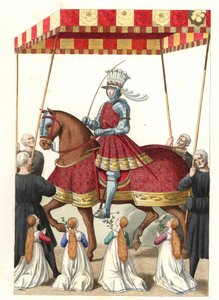 Kong Louis XII av Frankrike (1462-1515), etter en miniatyr av Jean Marot (eller Desmarets, ca. 1450-ca. 1526) - Litografi fra en illustrasjon av Edmond Lechevallier-Chevignard (1825-1902), fra "historiske kostymer fra det 16. av Edmond Lechevallier Chevignard
