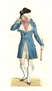 Ung fransk mann født på samme måte som de utrolige på 1700-tallet, etter et maleri av Carle Vernet (1758-1836) - Litografi fra en illustrasjon av Edmond Lechevallier-Chevignard (1825-1902), fra "Costumes historiques des 16e" av Edmond Lechevallier Chevignard