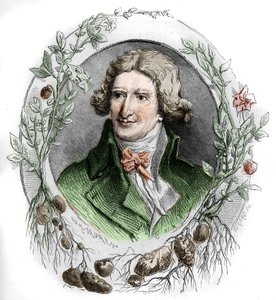 Portrett av Antoine Augustin Parmentier (1737–1813), fransk militærfarmasøyt og agronom. Gravering av Edmond Morin