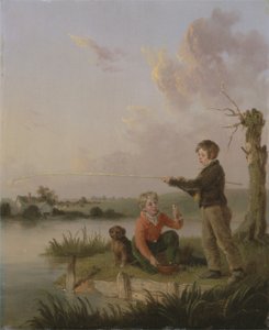 The Young Anglers (olje på panel) av Edmund Bristow
