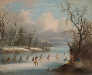 Indianere som spiller lacrosse på isen, 1859 av Edmund C. Coates