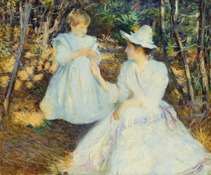 Mor og barn i Pine Woods av Edmund Charles Tarbell