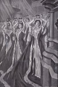 Peeresses tar på seg kronene ved kroningen av dronning Alexandra, konsort av kong Edward VII, Westminster Abbey, London av Edmund Joseph (after) Sullivan