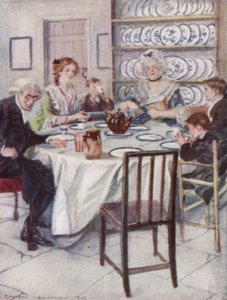 Illustrasjon for The Vicar of Wakefield av Oliver Goldsmith (farge litho) av Edmund Joseph Sullivan