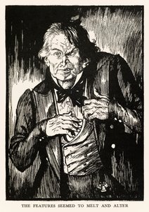 Funksjonene så ut til å smelte og endre seg" fra "Strange Case of Dr Jekyll and Mr Hyde" av Robert Louis Stevenson (1850-1894) illustrert av E. J. Sullivan (1869-1933) av Edmund Joseph Sullivan