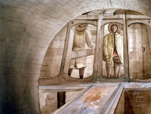 Utsikt over skjoldet brukt i byggingen av Thames Tunnel, London, 1835