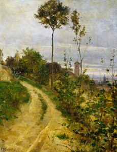 Hill road (olje på lerret) av Edoardo Calandra