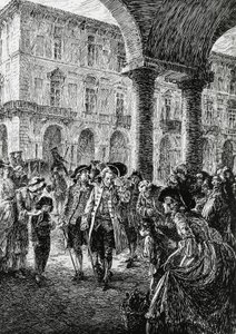 Møte under Torinos arkader, illustrasjon for Stormen, Satet, Torino av Edoardo Calandra