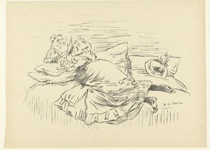 Lesende kvinne liggende på sengen Croquis L'Epreuve (serietittel) av Edouard Crébassa