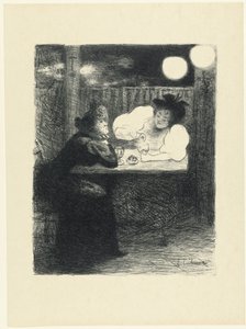 To kvinner drikker absint ved bordet i kafeen Les Femmes à l'absinthe L'Epreuve (serietittel) av Edouard Crébassa