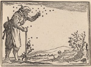 Bonde angrepet av bier av Edouard Eckman after Jacques Callot