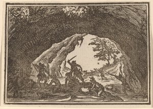 Soldater angriper ranere av Edouard Eckman after Jacques Callot