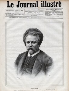 Alfred Grevin (1827-1892) skulptør, tegneserieskaper, tegneserieskaper, tegneserieskaper og designer av franske teaterkostymer - Gravering av Navellier etter Nadars bilde i "The Illustrous Journal" fra 1892