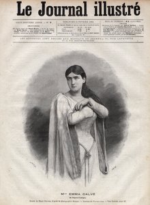 Portrett av Emma Calve (Rosa Noemie Emma Calvet de Roquet, dit) (1858-1942), fransk sopran - Gravering av Navellier i "The Illustrous Journal" fra 1892