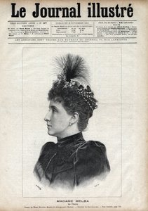 Portrett av Nellie Melba (Helen Porter Mitchell, dit) (1861-1931), australsk sopran - Gravering av Navellier i "The Illustrous Journal" fra 1891