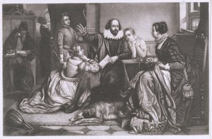 Shakespeare med sin familie, i Stratford, reciting the Tragedy Hamlet (stippgravering og etsning)