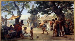 Gresk antikken: "" The disc game "" (discobolus) paintrue av Joseph Dantan (1848-1897) 1875 Rouen, Museum of Fine Arts
